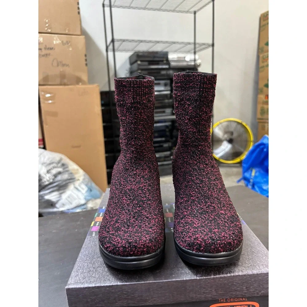 Bernie Mev Laline Black Burgundy Chenille Ankle Boots Size 40 US 9-9.5